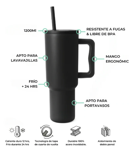 Vaso Térmico Premium 1200 ml Negro Leopa